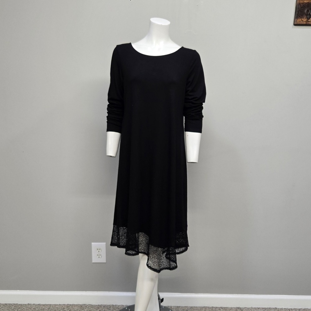 Eileen Fisher Dress Medium Midi Black Fine Mesh Hem Whimsigoth Witchy Scandi